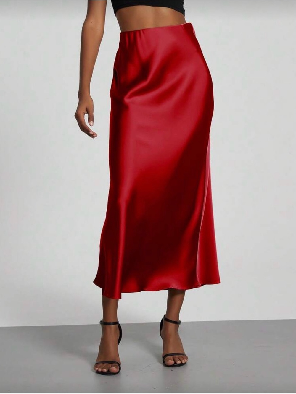 Satin Bias Maxi Skirt in Deep Red - Picture 7 of 7